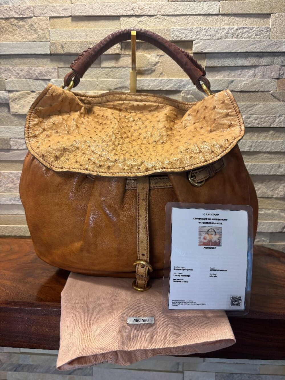 Miu Miu Vintage Ostrich Leather Aviator Hobo Bag Authentic